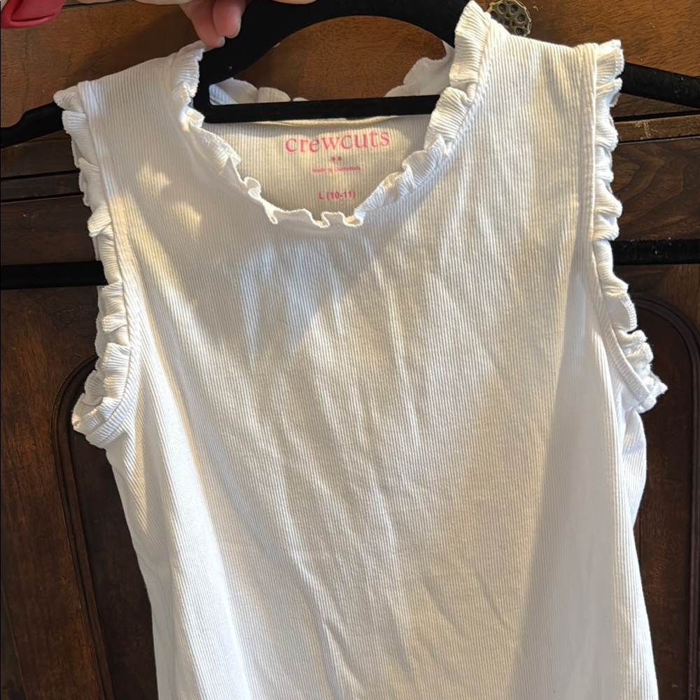 Crewcuts White Ruffled Neck Tank Top